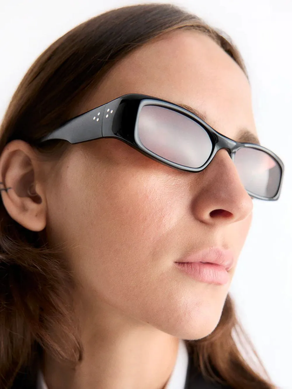 Black Rectangle Leila Acetate Sunglasses sold by Fashion Clinic product image thumbnail 4