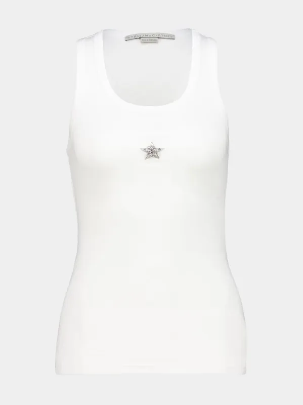 Pure White Crystal Star Racerback Tank Top made by Stella McCartney