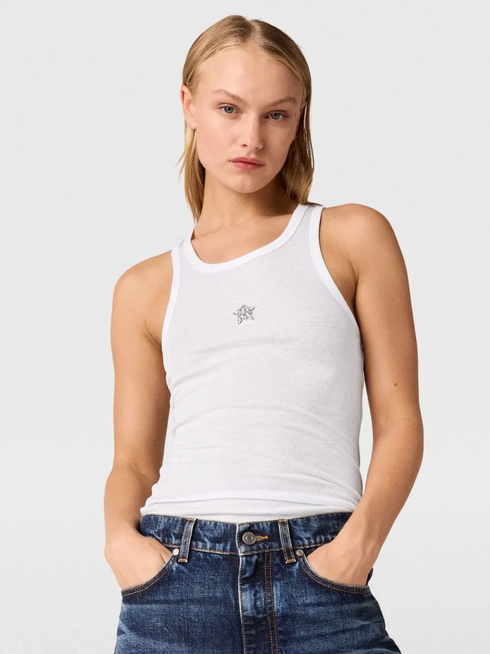 Pure White Crystal Star Racerback Tank Top sold by Fashion Clinic product image thumbnail 2