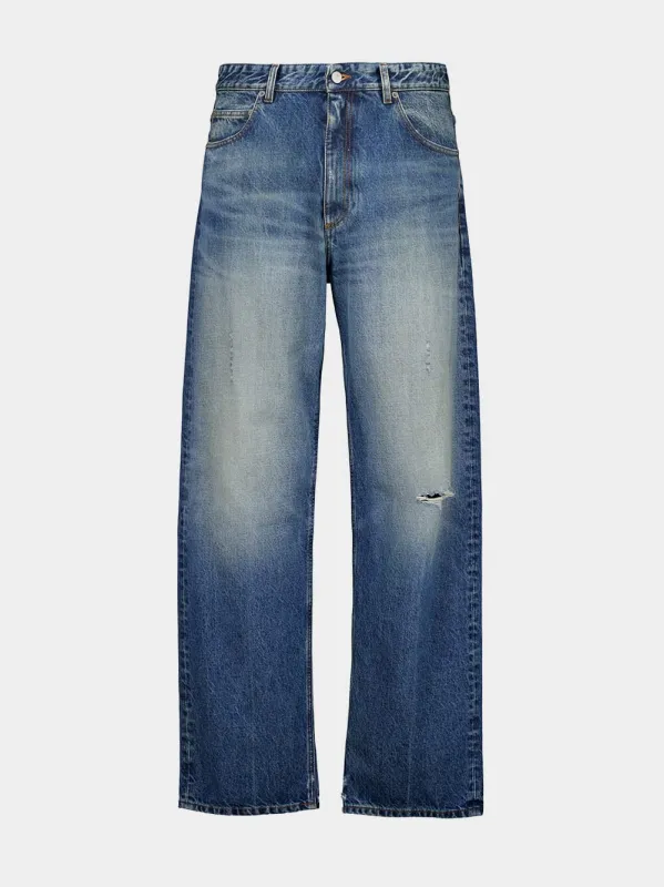 Blue Distressed Straight-Leg Jeans made by Maison Margiela