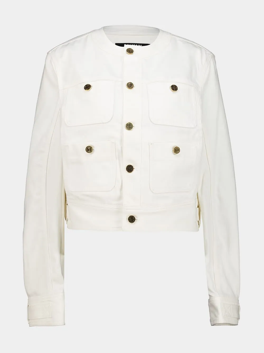 White Round Collar Denim Jacket sold by Fashion Clinic