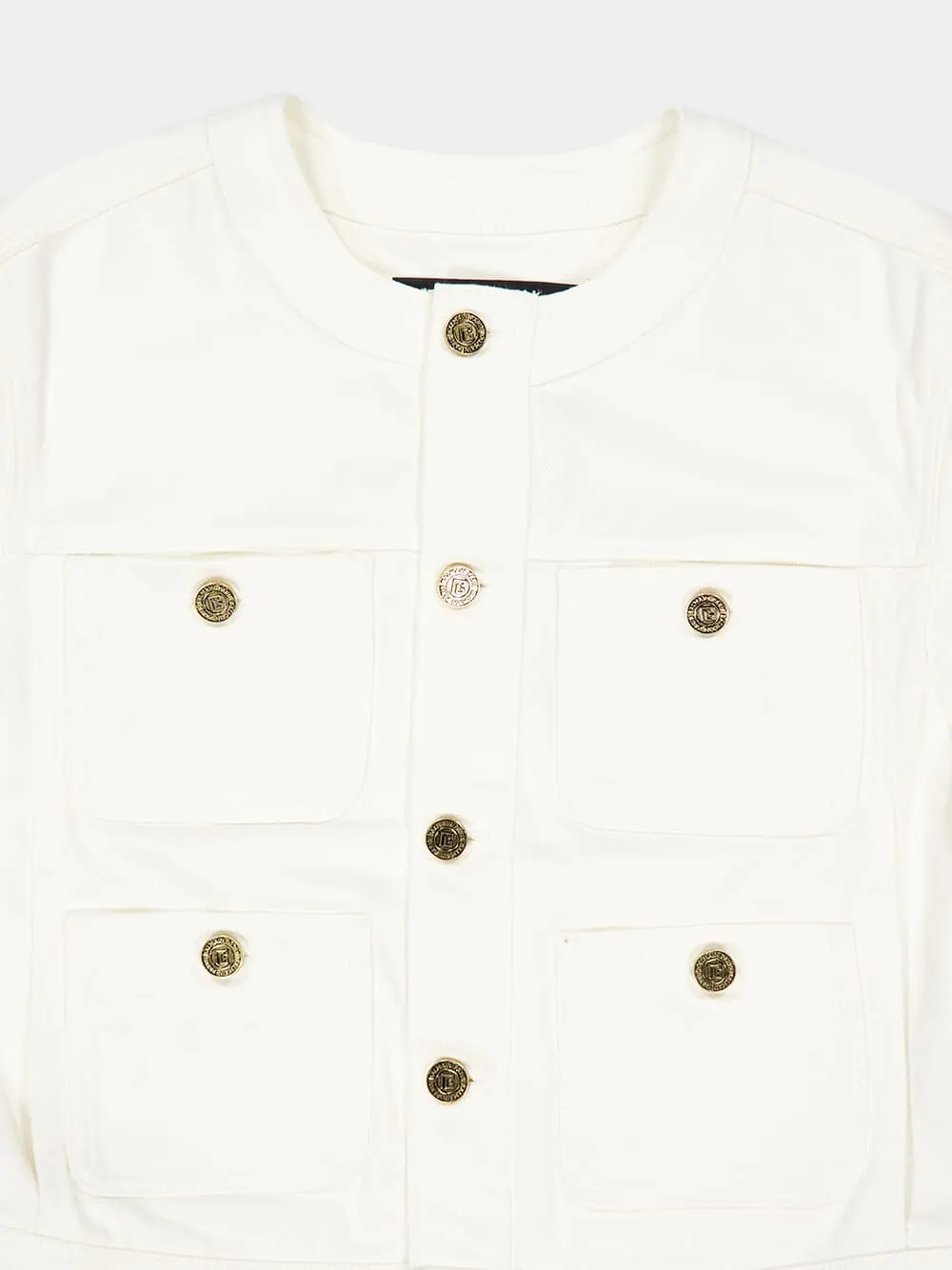 White Round Collar Denim Jacket sold by Fashion Clinic product image thumbnail 3