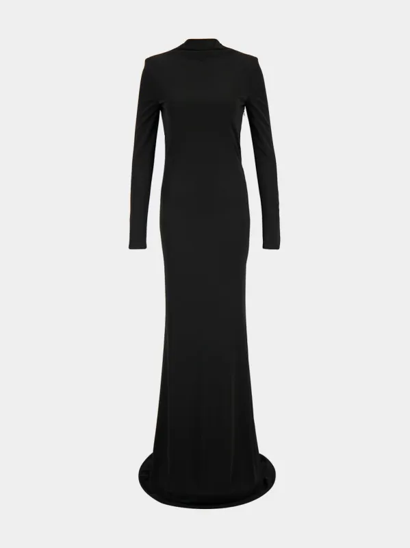 Black Maxi Long Sleeve Crepe Jersey Dress made by Tom Ford