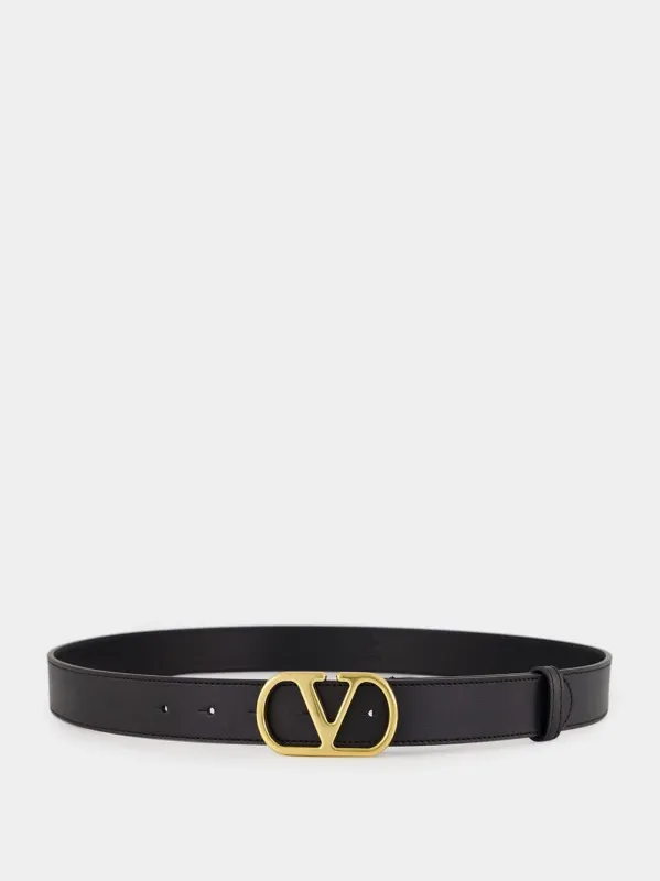 Black VLogo Signature Shiny Calfskin Belt made by Valentino Garavani