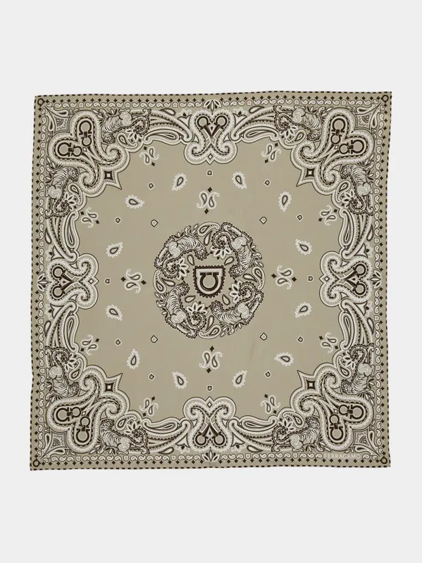 Safari Arabesque Print Cotton Silk Bandana made by Salvatore Ferragamo