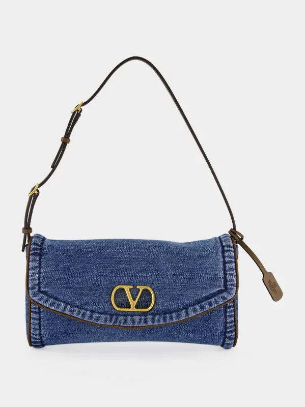 Blue DeVain Small Denim Shoulder Bag made by Valentino Garavani