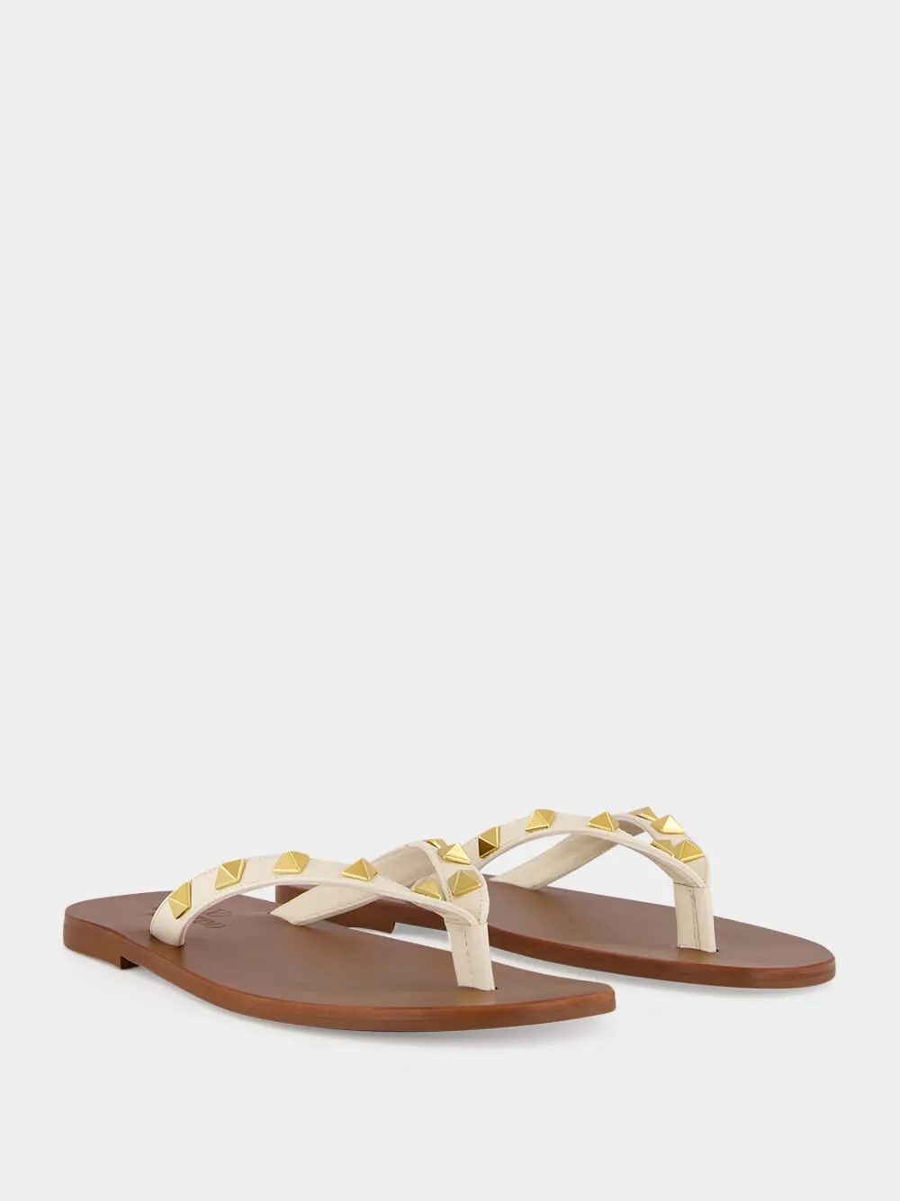 Light Ivory Rockstud Calfskin Sandals sold by Fashion Clinic product image thumbnail 3