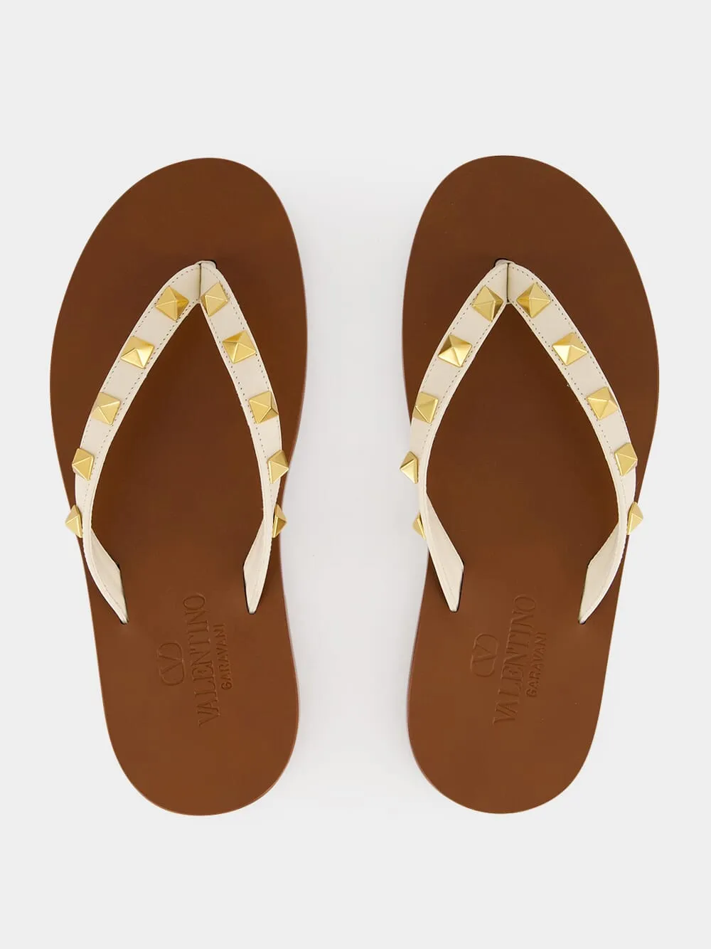 Light Ivory Rockstud Calfskin Sandals sold by Fashion Clinic product image thumbnail 4