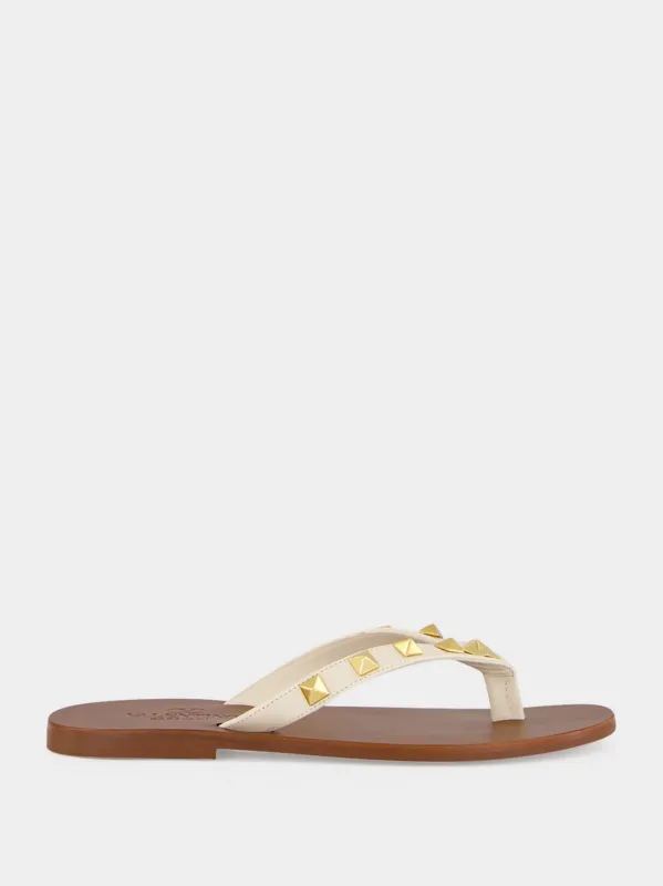 Light Ivory Rockstud Calfskin Sandals made by Valentino Garavani
