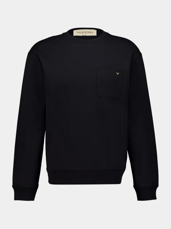 Black Cotton Crewneck Sweatshirt made by Valentino Garavani