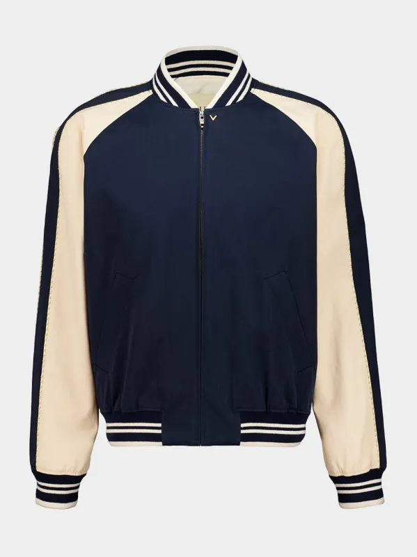 Navy Blue Cotton Bomber Jacket made by Valentino Garavani