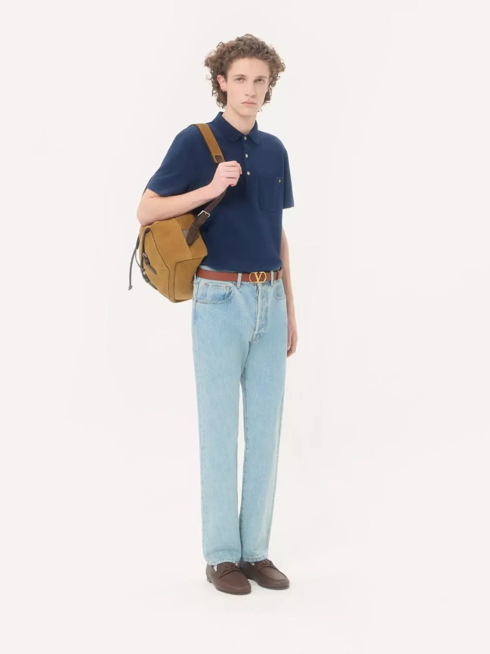 Blue Cotton Piqué Polo Shirt with Vgold sold by Fashion Clinic product image thumbnail 2