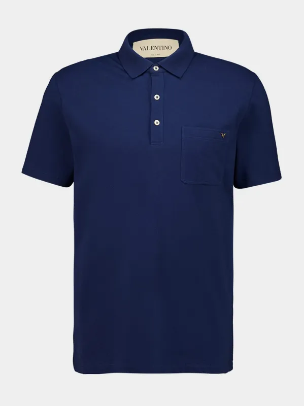Blue Cotton Piqué Polo Shirt with Vgold made by Valentino Garavani