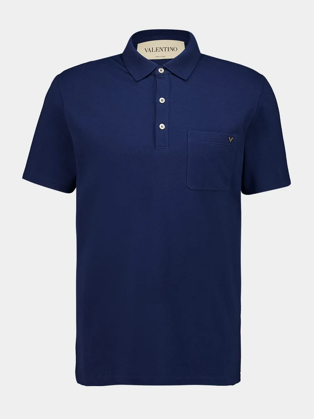 Blue Cotton Piqué Polo Shirt with Vgold sold by Fashion Clinic