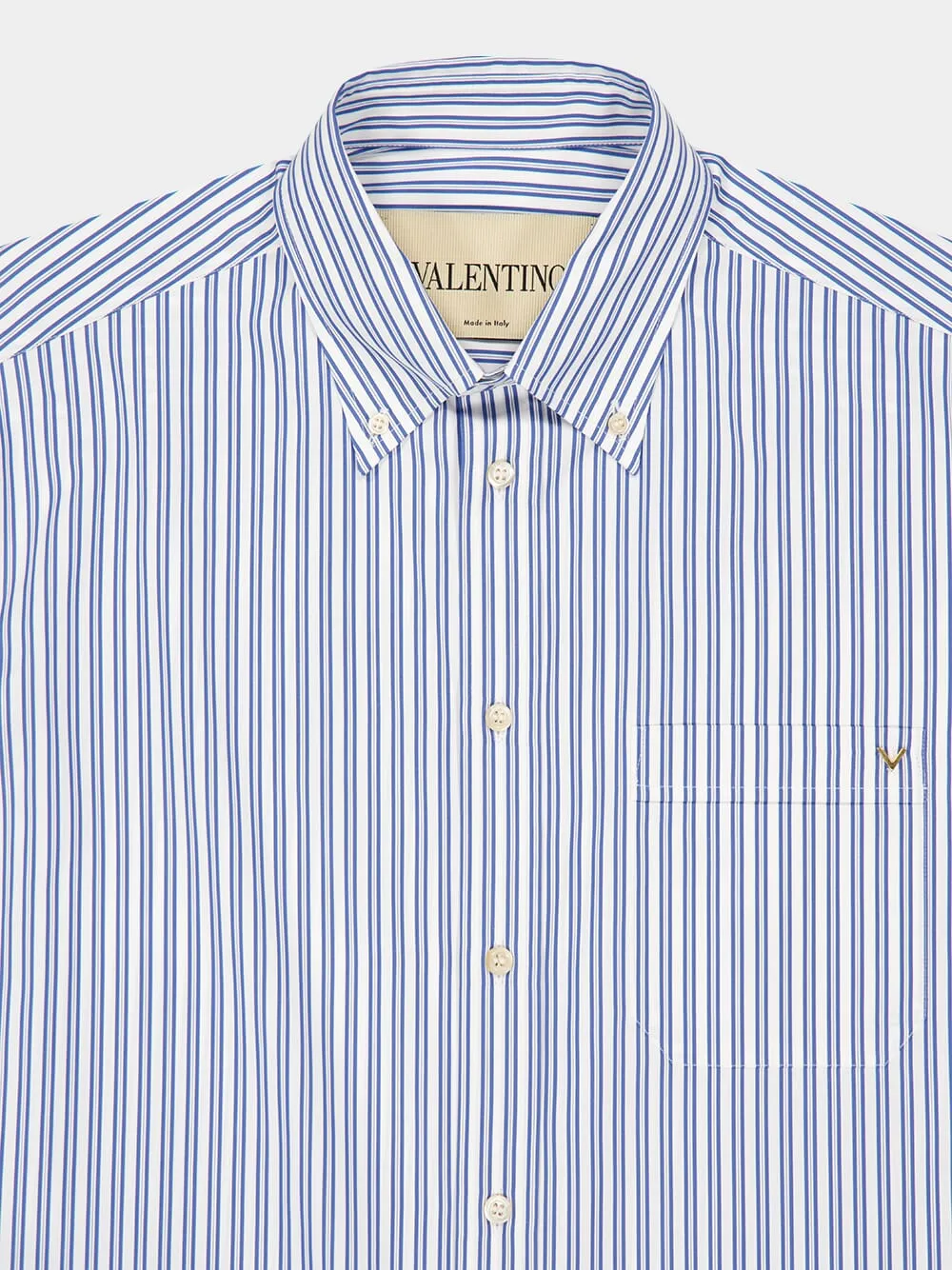 Ivory and Blue Cotton Poplin Shirt with VGold Stripes sold by Fashion Clinic product image thumbnail 4