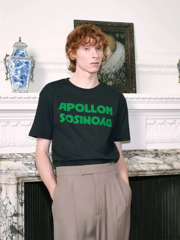 Black and Green T-Shirt with Apollon/Dyonisos Print made by Valentino Garavani