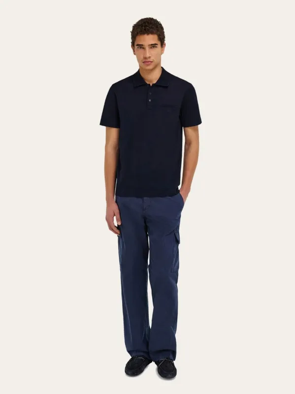 Navy Blue Cotton Polo Shirt made by Salvatore Ferragamo