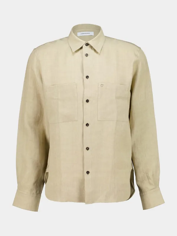 Stone Beige Pure Linen Shirt made by Salvatore Ferragamo