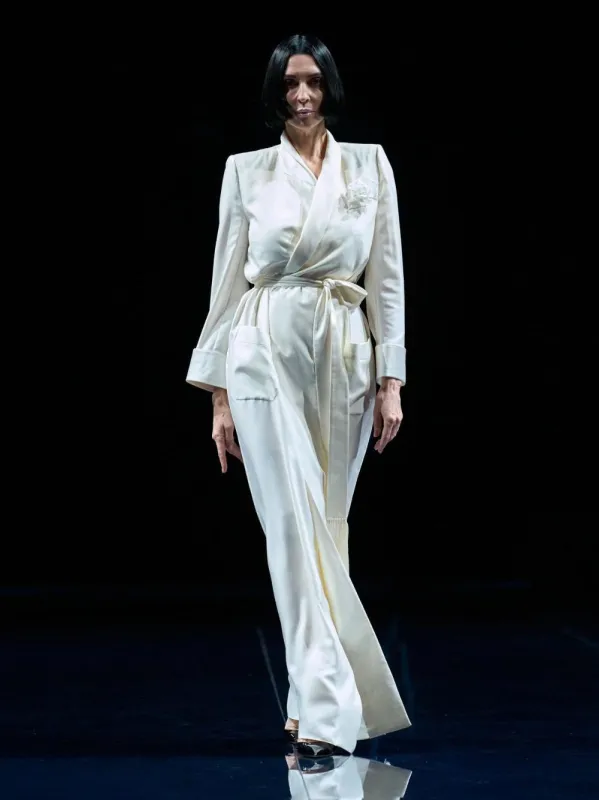 Off White Shawl Collar Long Silk Twill Robe made by Tom Ford