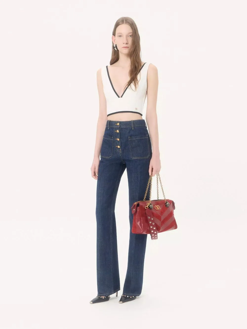 Dark Blue Denim Trousers with Logo Buttons sold by Fashion Clinic product image thumbnail 2