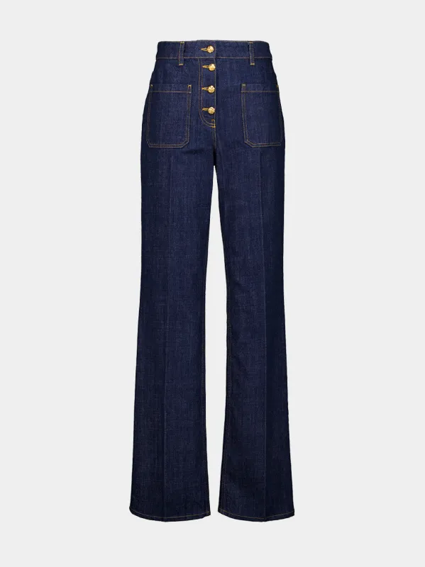 Dark Blue Denim Trousers with Logo Buttons made by Valentino Garavani