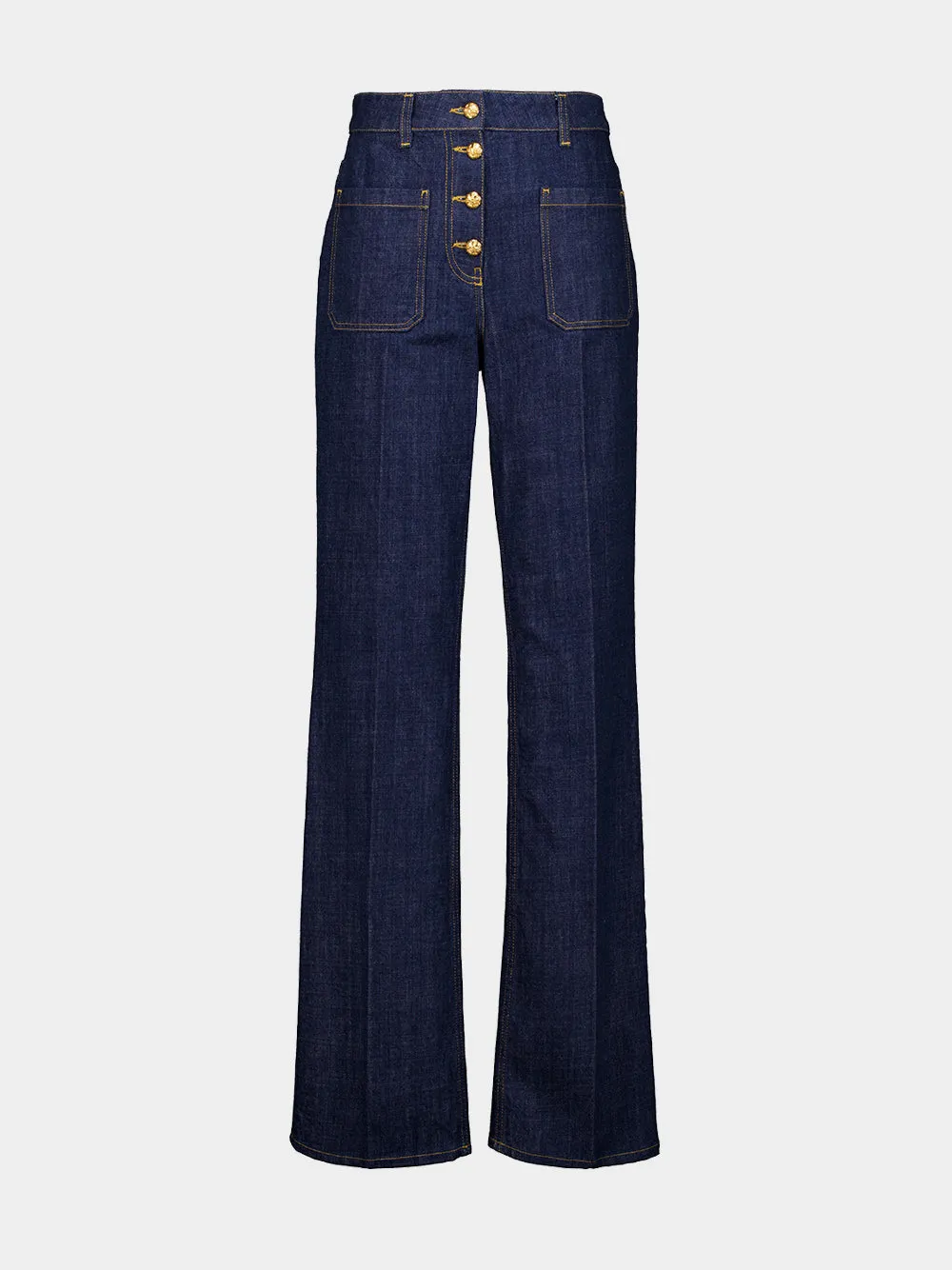 Dark Blue Denim Trousers with Logo Buttons sold by Fashion Clinic