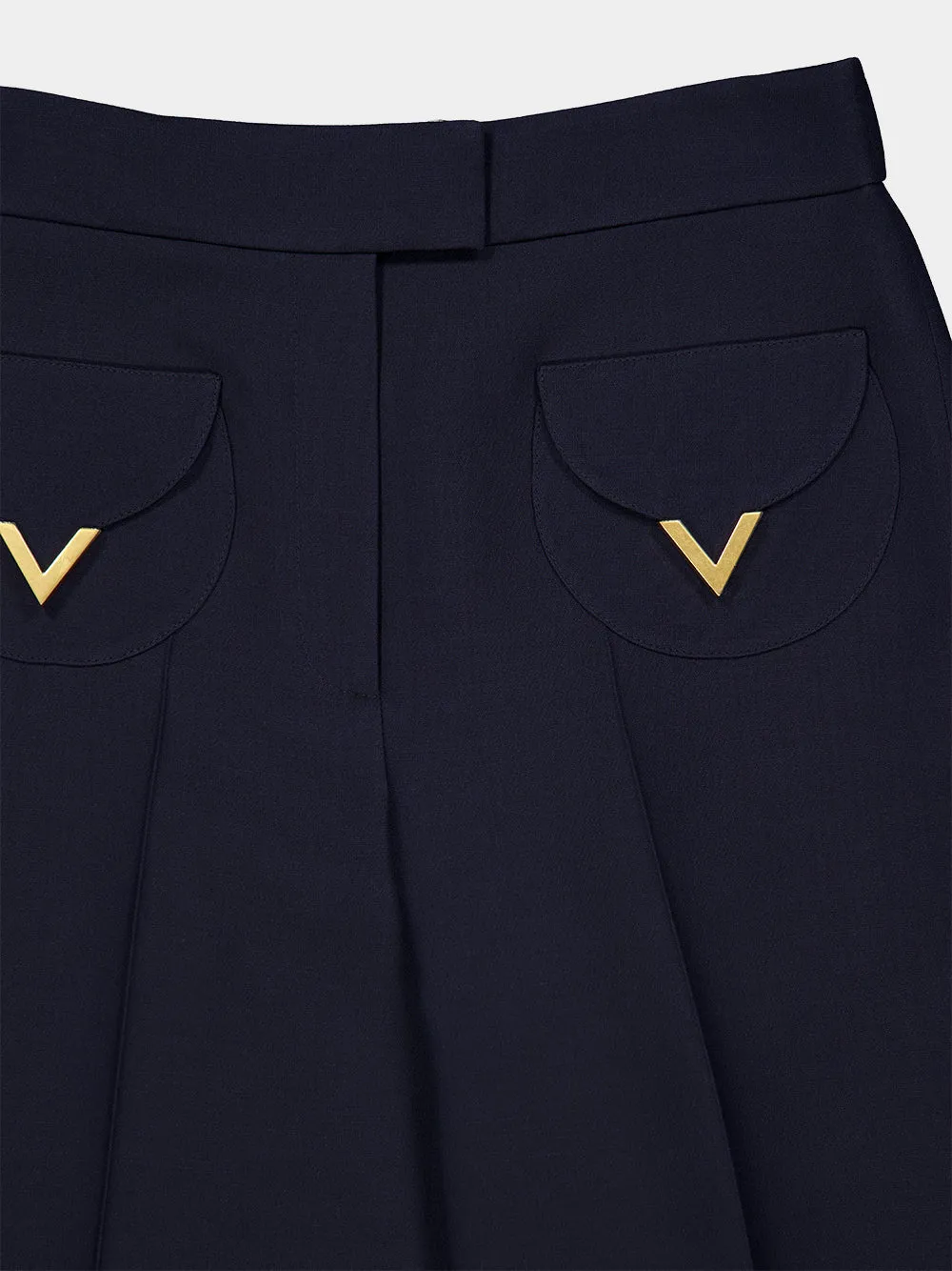 Navy VLogo Wool Wide-Leg Trousers sold by Fashion Clinic product image thumbnail 3