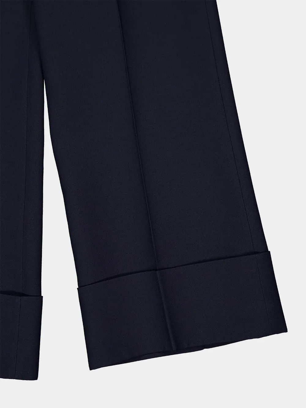 Navy VLogo Wool Wide-Leg Trousers sold by Fashion Clinic product image thumbnail 4