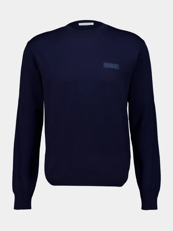 Night Blue Merino Wool Crewneck Sweater made by Givenchy