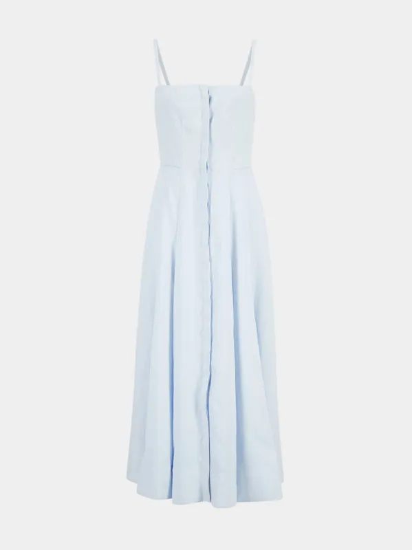Light Blue Linen Magritte Midi Dress with Straps made by Gabriela Hearst