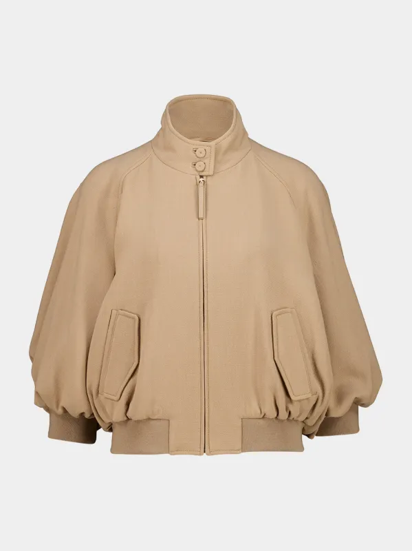 Camel Aluin Cropped Zipped Wool Jacket made by Gabriela Hearst
