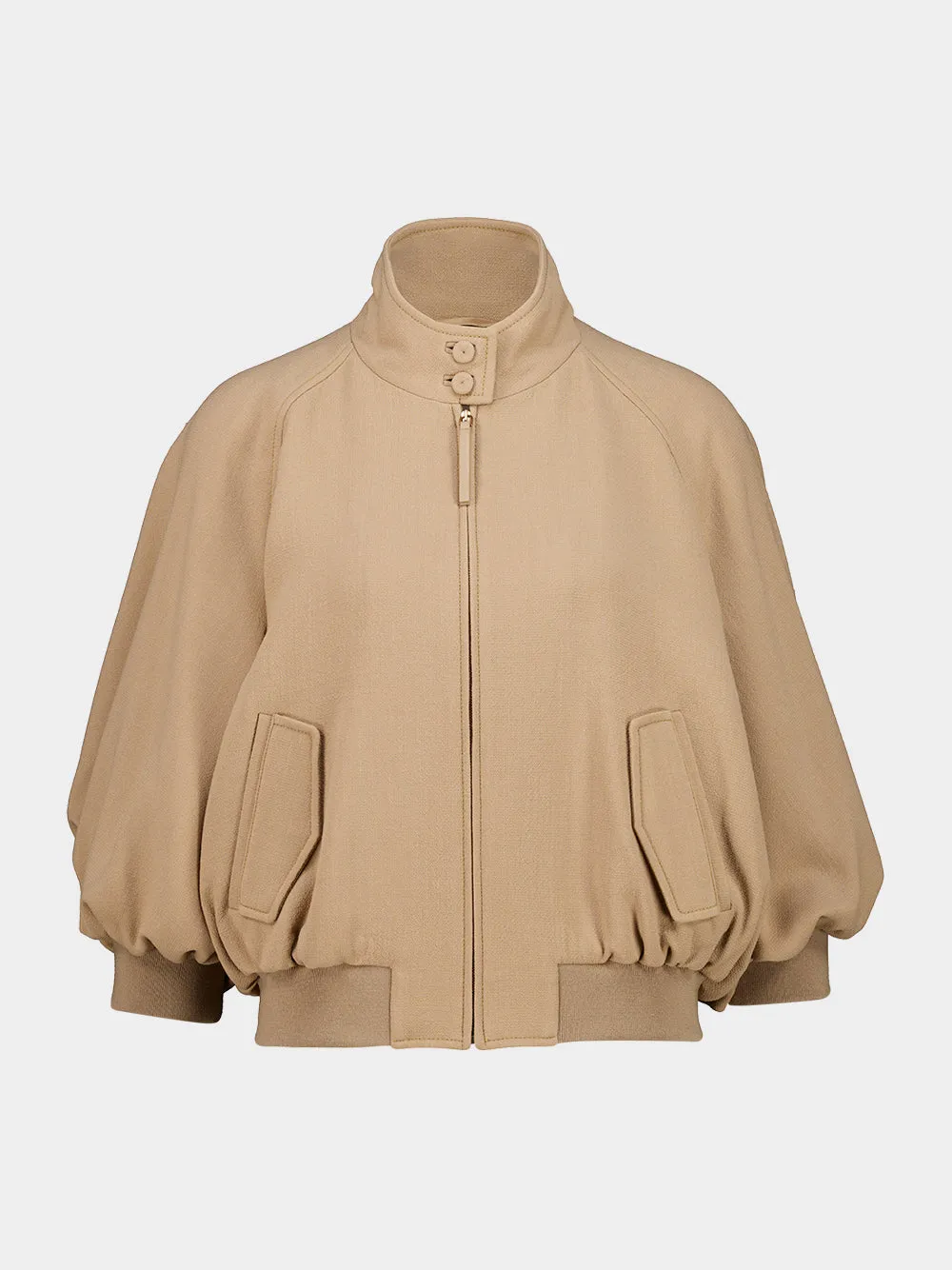 Camel Aluin Cropped Zipped Wool Jacket sold by Fashion Clinic