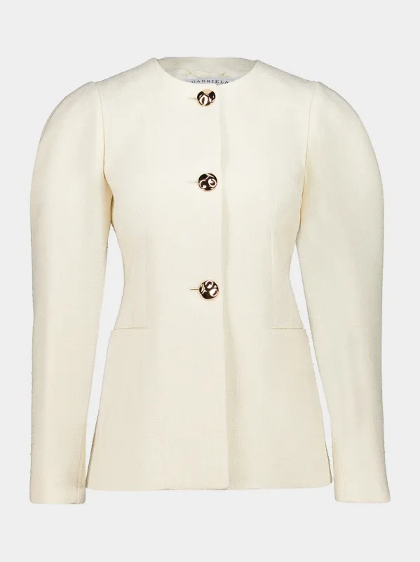 Ivory Silk Daelan Single-Breasted Jacket made by Gabriela Hearst