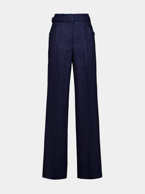 Blue Denim Norman Wide-Leg Cotton Trousers made by Gabriela Hearst