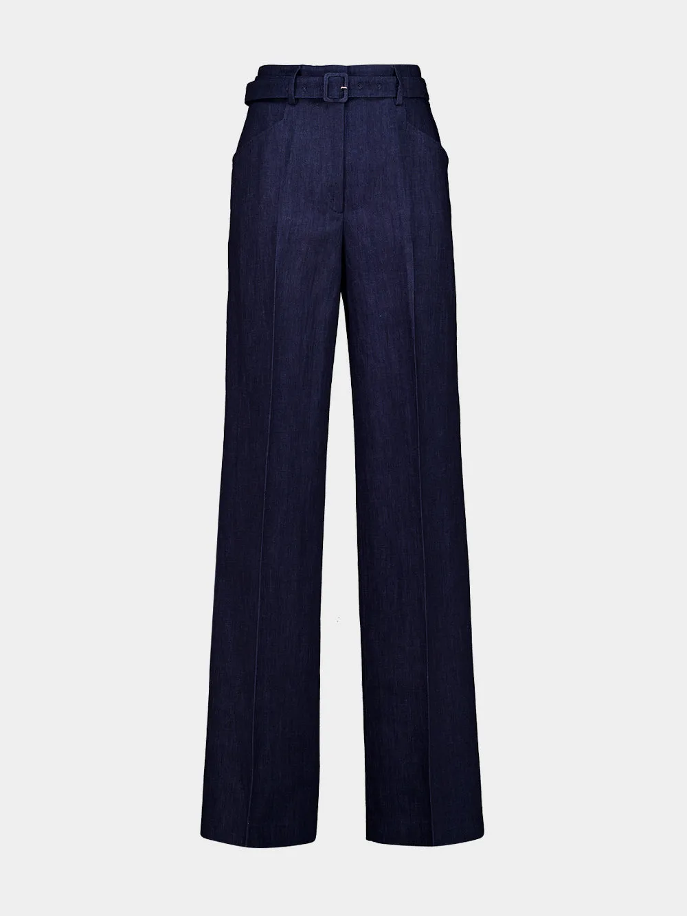 Blue Denim Norman Wide-Leg Cotton Trousers sold by Fashion Clinic
