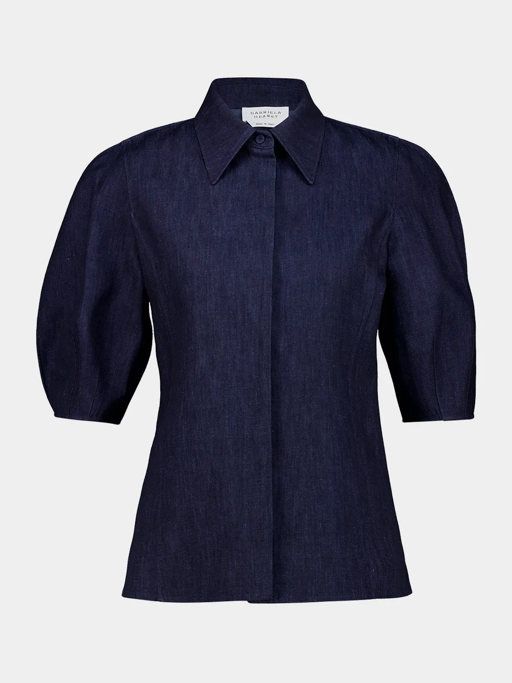 Blue Denim Sansi Short Sleeve Collar Top sold by Fashion Clinic