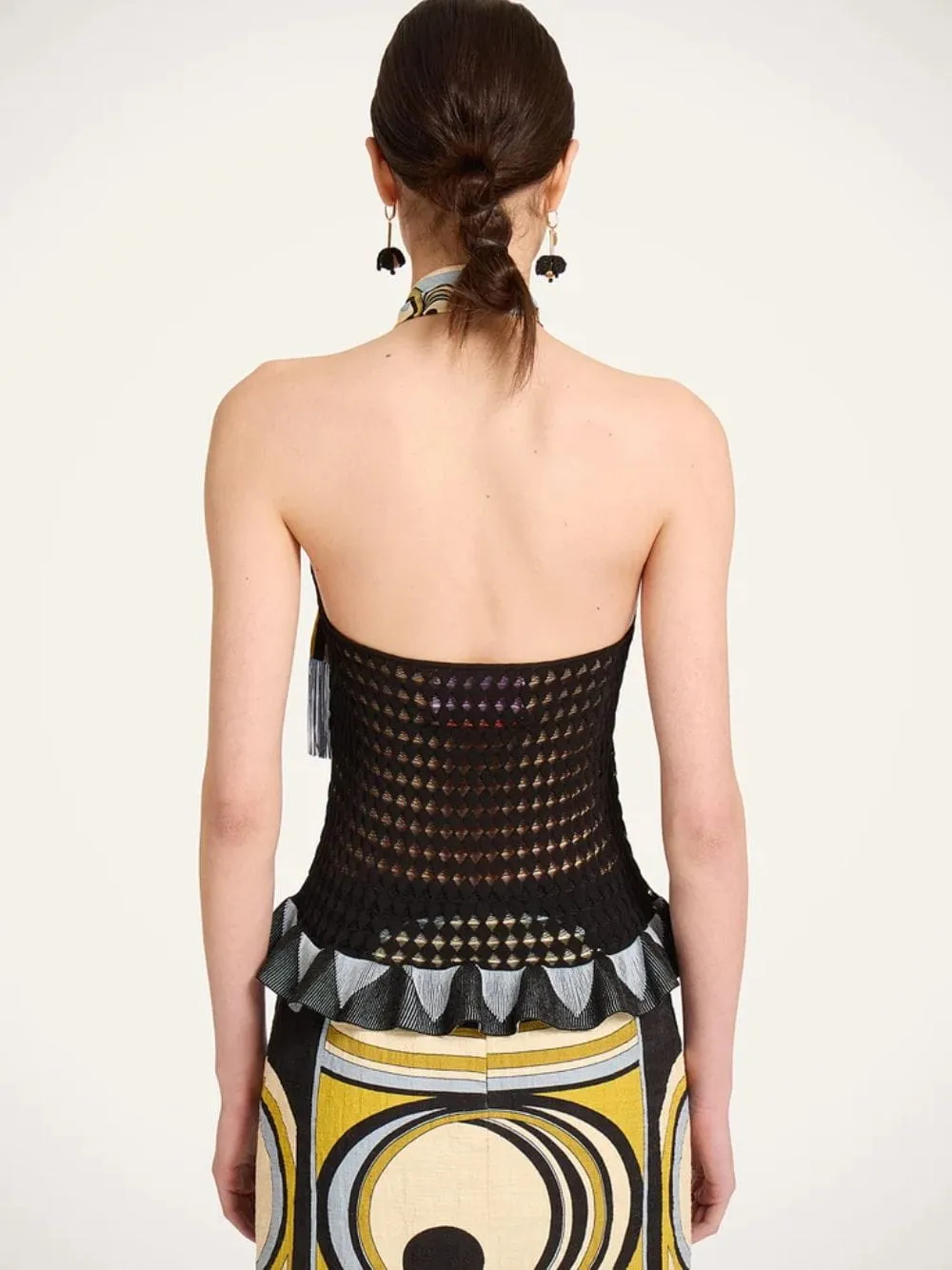 Solid Black Viscose Silk Blend Lace Fiocchetto Top sold by Fashion Clinic product image thumbnail 4