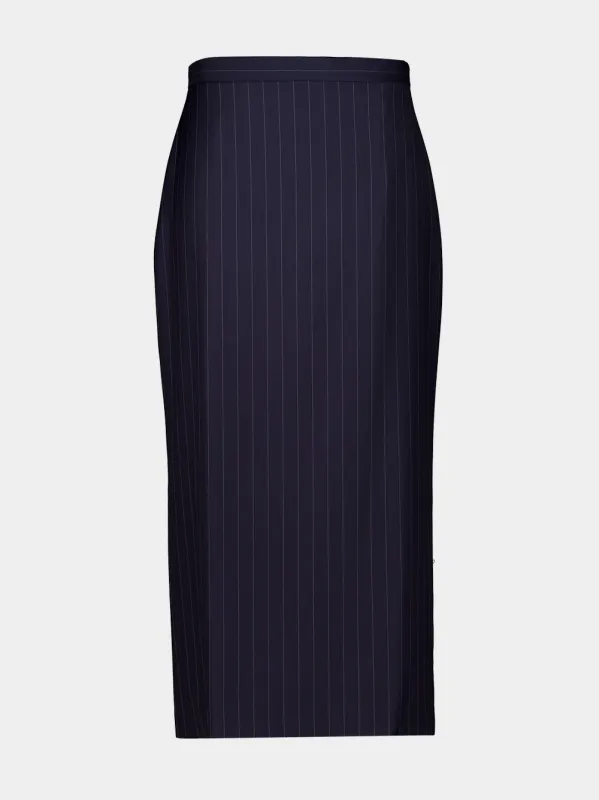 Dark Navy Wool Midi Striped Skirt made by Givenchy