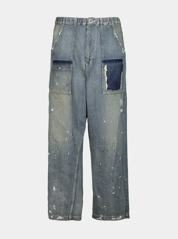 Indigo Blue Stripe Denim Bush Pants made by Maison MIHARA YASUHIRO