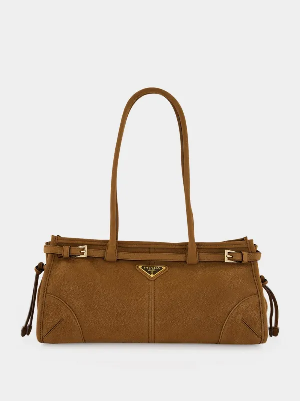 Cocoa Brown Bonnie Leather Handbag made by Prada