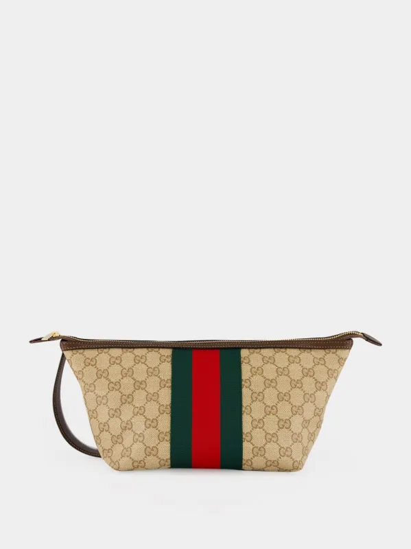Sand and Brown Small GG Toiletry Case with Web made by Gucci