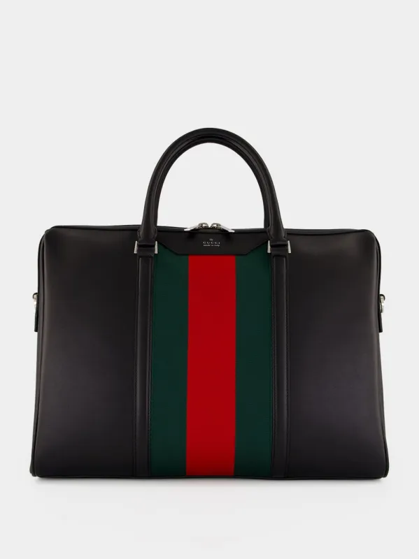 Black Leather Mega Web Medium Briefcase made by Gucci