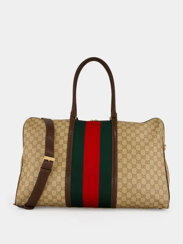 Sand and Brown Medium GG Duffle Bag with Web made by Gucci