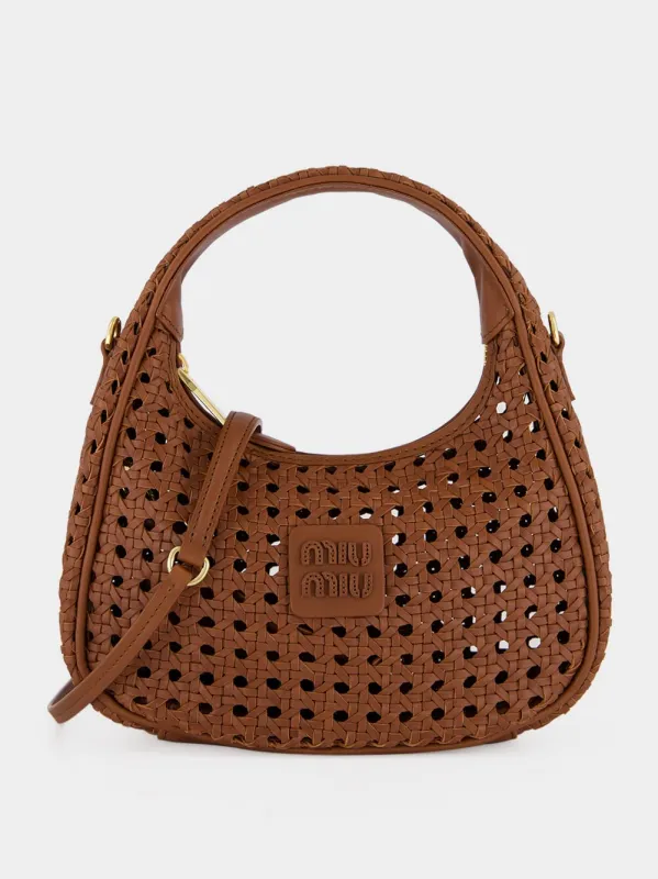 Oak Brown Wander Woven Leather Bag made by Miu Miu