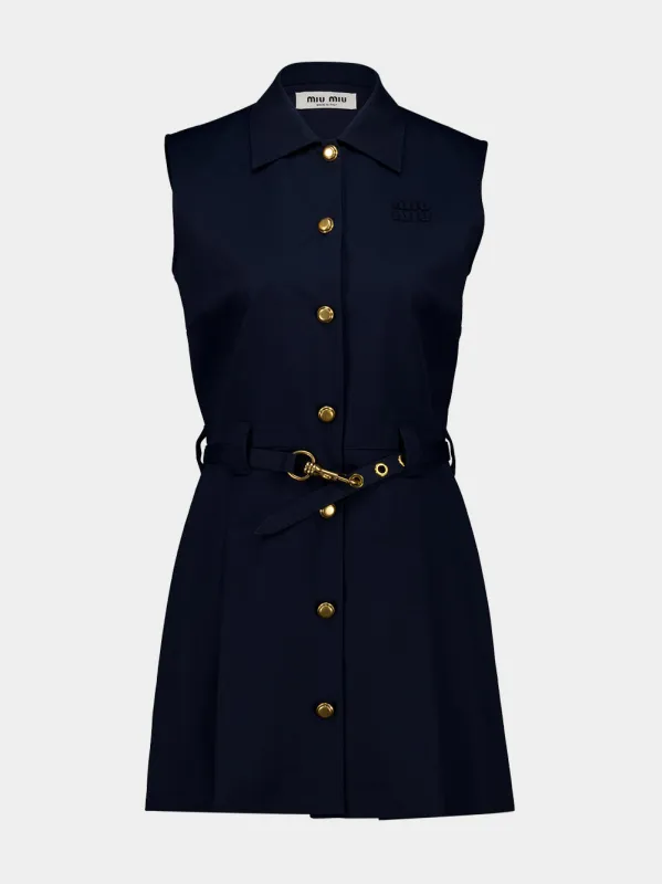 Navy Blue Poplin Mini Dress made by Miu Miu