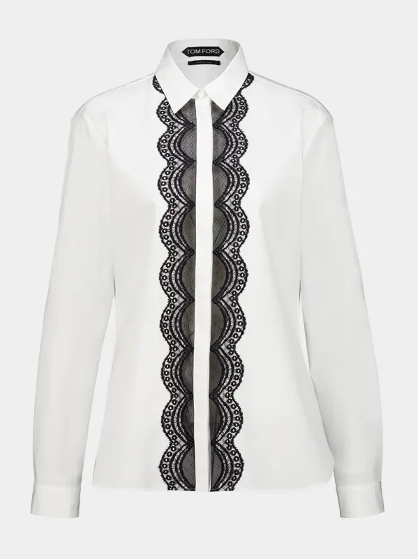 White and Black Lace-Detail Shirt made by Tom Ford
