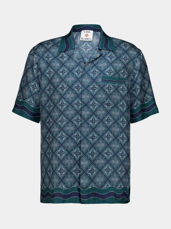 Dark Green Radiating Monogram Silk Shirt made by Casablanca