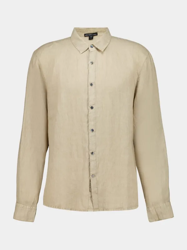 Light Khaki Classic Linen Shirt made by James Perse