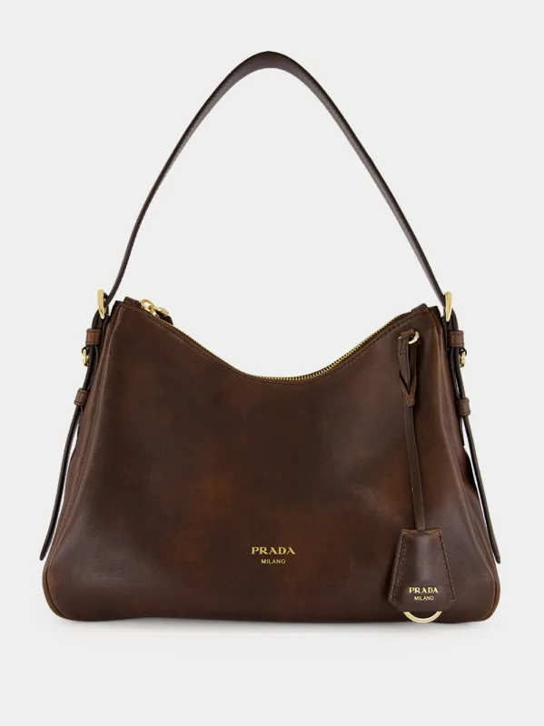 Cocoa Brown Leather Shoulder Bag made by Prada