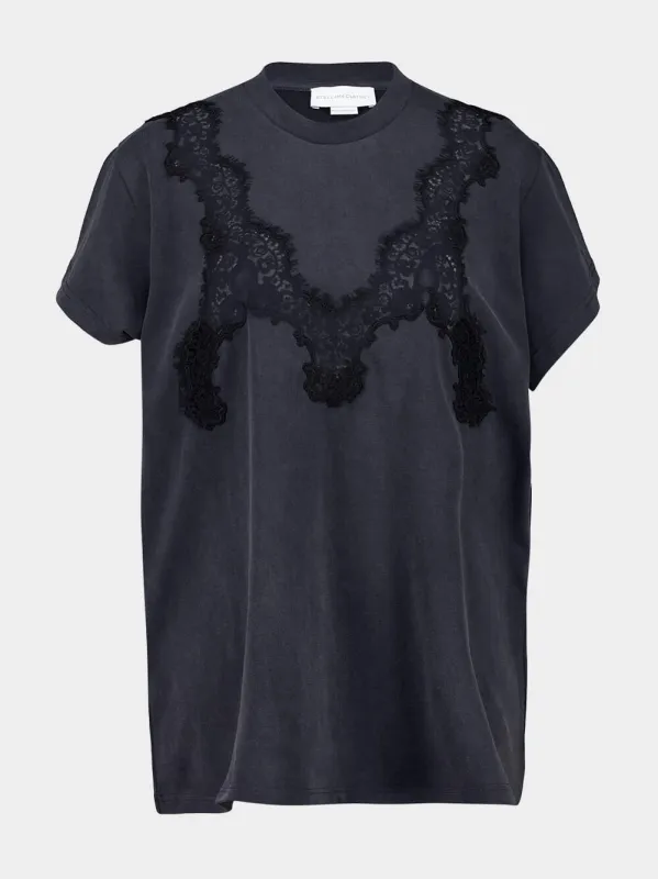 Washed Black Lace Detail Relaxed T-Shirt made by Stella McCartney